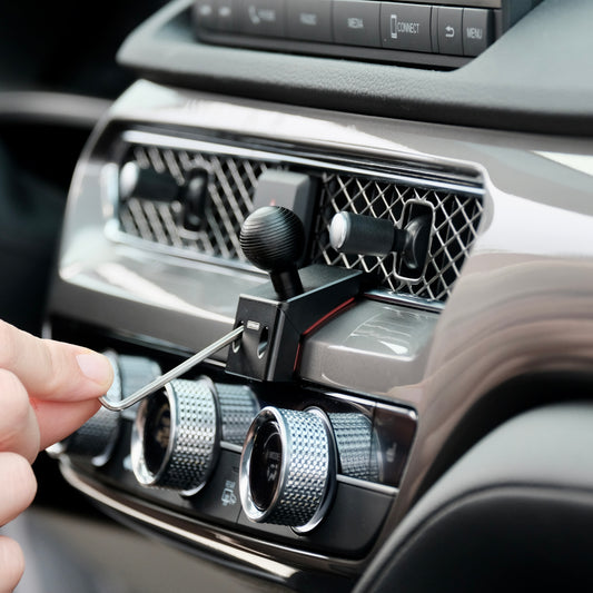 Image of Offroam Mounting Base installed securely in Acura Integra 2023-2025. This premium all metal phone mounting base installs easily without drilling or glue. Perfect placement without blocking screens, driver view, or air flow.
