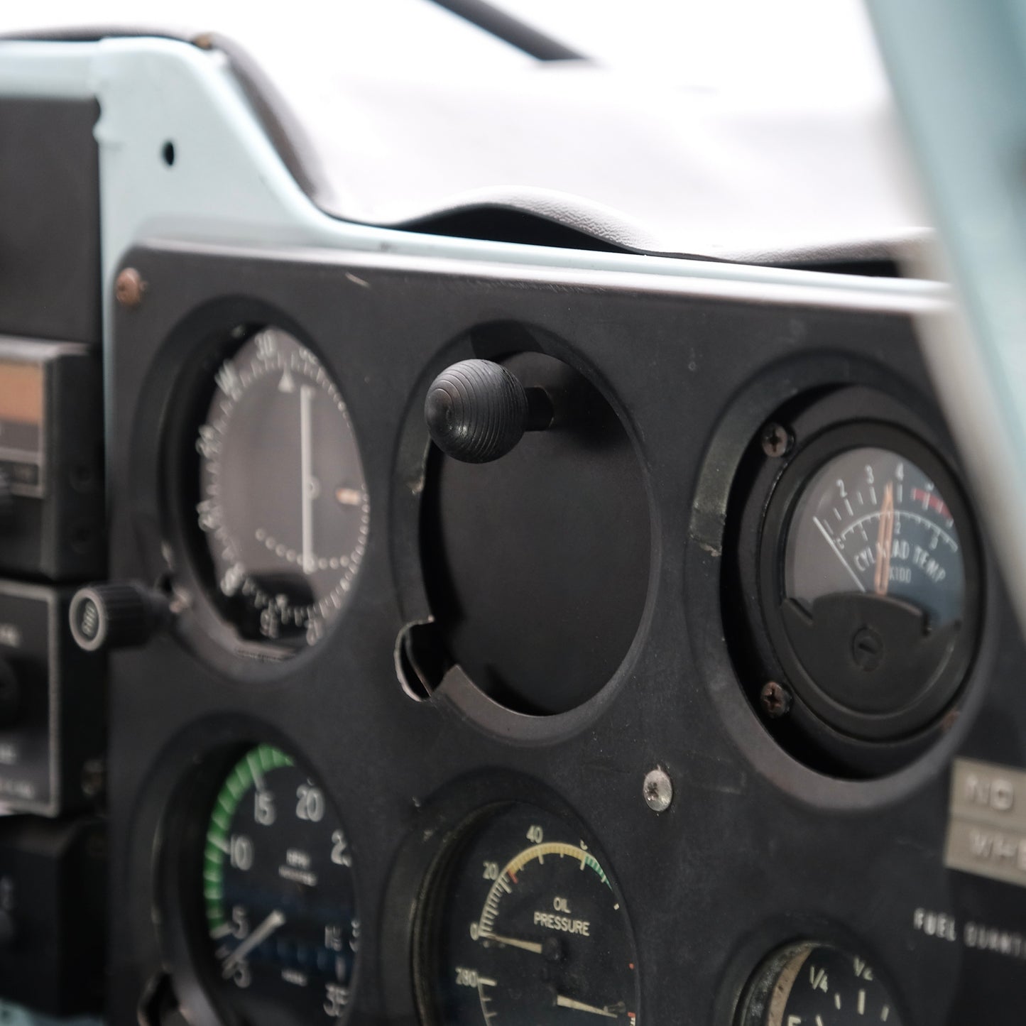 Image of Offroam Mounting Base installed securely for General Aviation (GA) aircraft. This premium all metal phone mounting base installs easily without drilling or glue. Perfect placement without blocking screens, instruments, or windscreen.