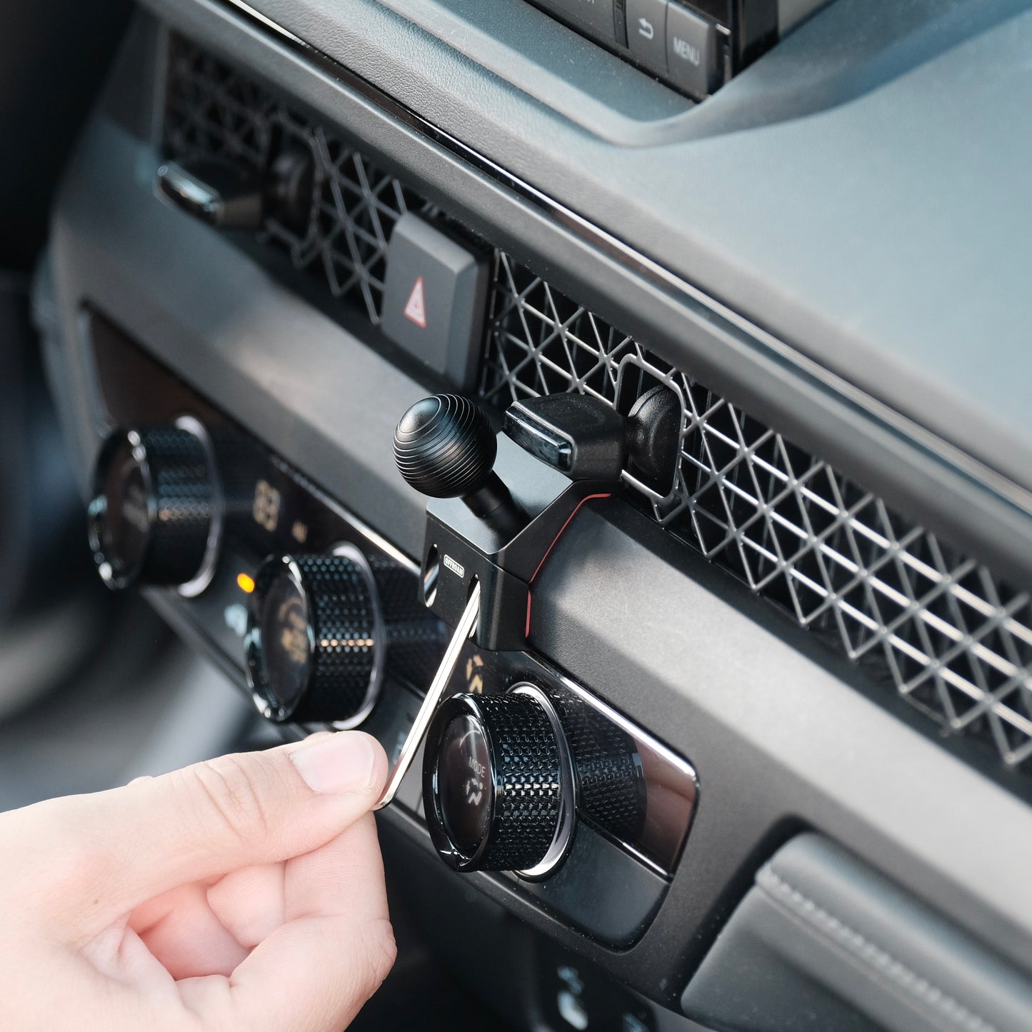 Image of Offroam Mounting Base installed securely in Honda Accord 2023-2025. This premium all metal phone mounting base installs easily without drilling or glue. Perfect placement without blocking screens, driver view, or air flow.