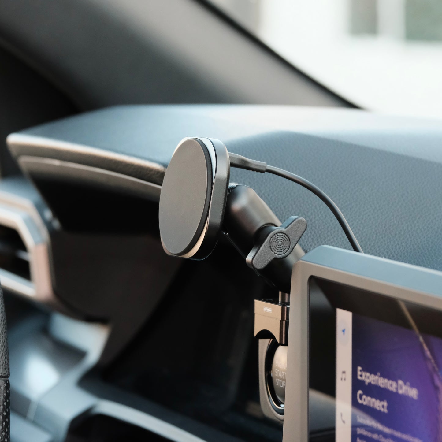 Image of Offroam MagSafe-compatible Phone Mount installed securely in Toyota Tacoma 2024-2025 | 4Runner 2025. This premium phone mount installs easily without drilling or glue. High force magnets hold phone on any trail, road, or track. Perfect placement without blocking screens, driver view, or air flow. Fully adjustable positioning.
