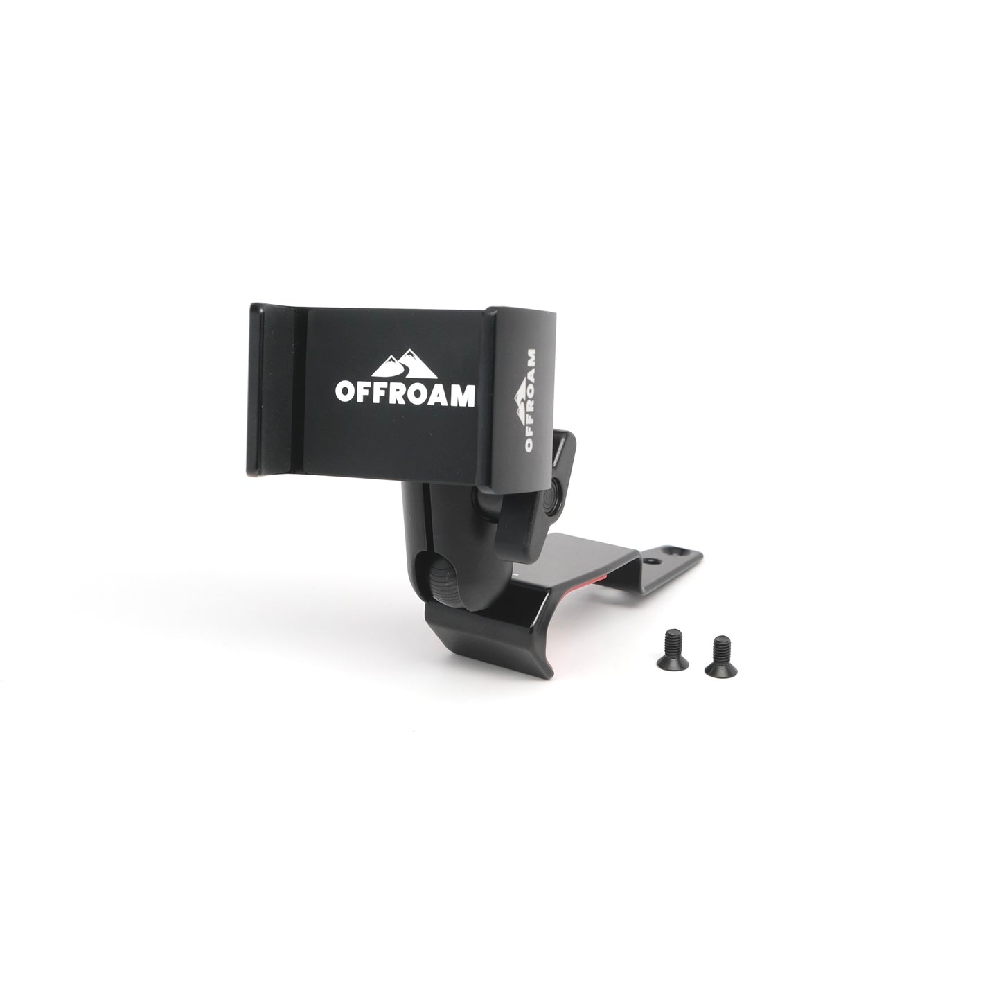 Image of Offroam Phone Mount for Jeep Wrangler | Gladiator 2024-2025. This premium phone mount installs easily without drilling or glue. Spring loaded Universal holder for use with any phone. Perfect placement without blocking screens, driver view, or air flow. Fully adjustable positioning.