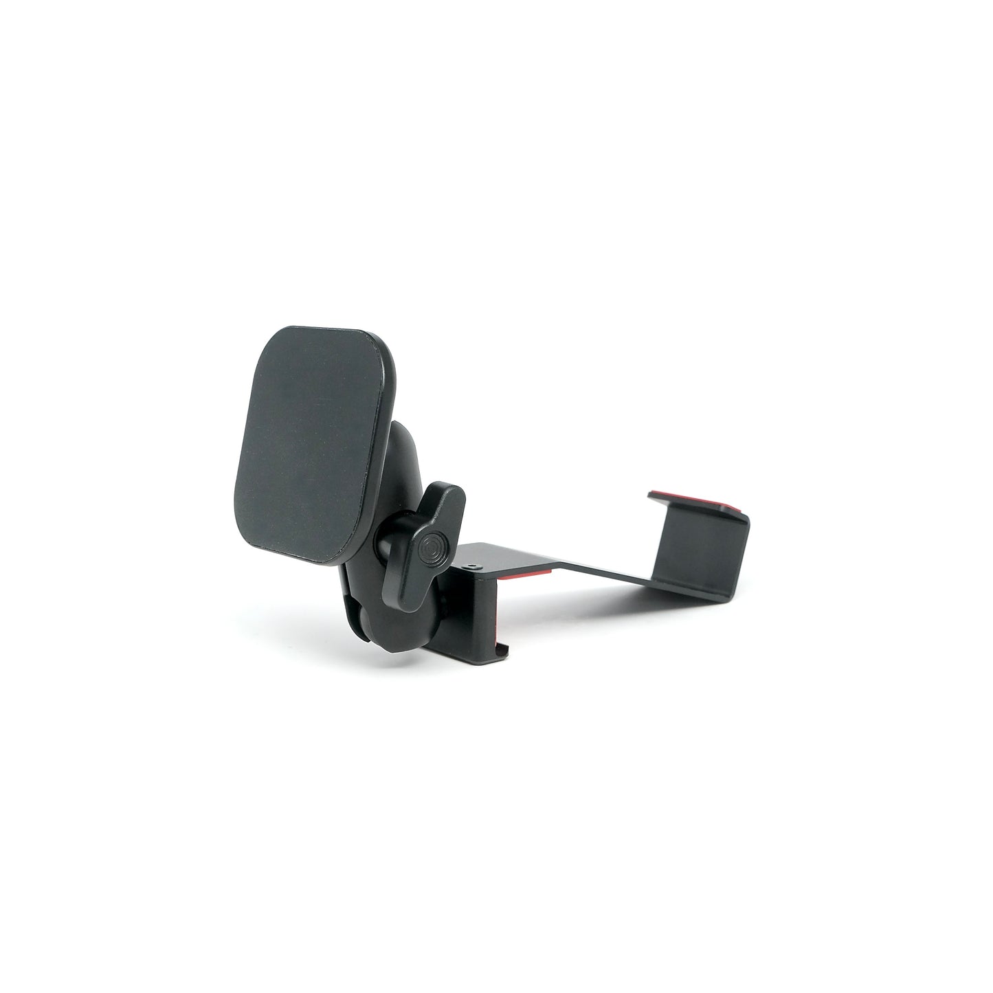 Image of Offroam MagSafe-compatible Phone Mount installed securely in Mercedes-Benz Sprinter 2019-2025. This premium phone mount installs easily without drilling or glue. High force magnets hold phone on any trail, road, or track. Perfect placement without blocking screens, driver view, or air flow. Fully adjustable positioning.