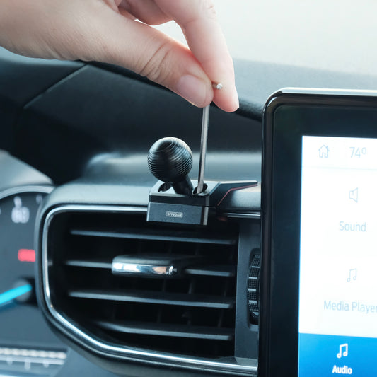 Image of Offroam Mounting Base installed securely in Ford Explorer 2020-2024. This premium all metal phone mounting base installs easily without drilling or glue. Perfect placement without blocking screens, driver view, or air flow.