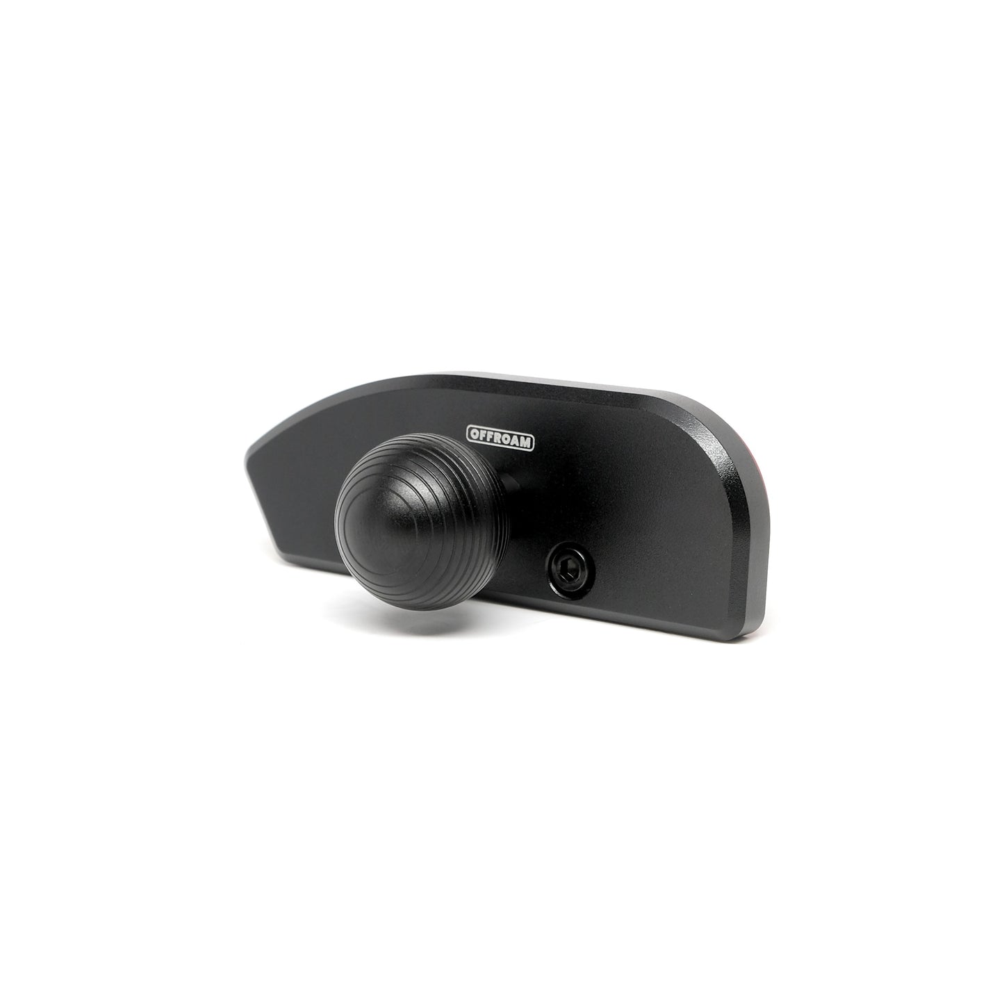 Offroam mounting base for Dodge Challenger 2015-2023 shown on white background. Fully metal design installs securely without drilling. Features 20mm mounting ball interface.