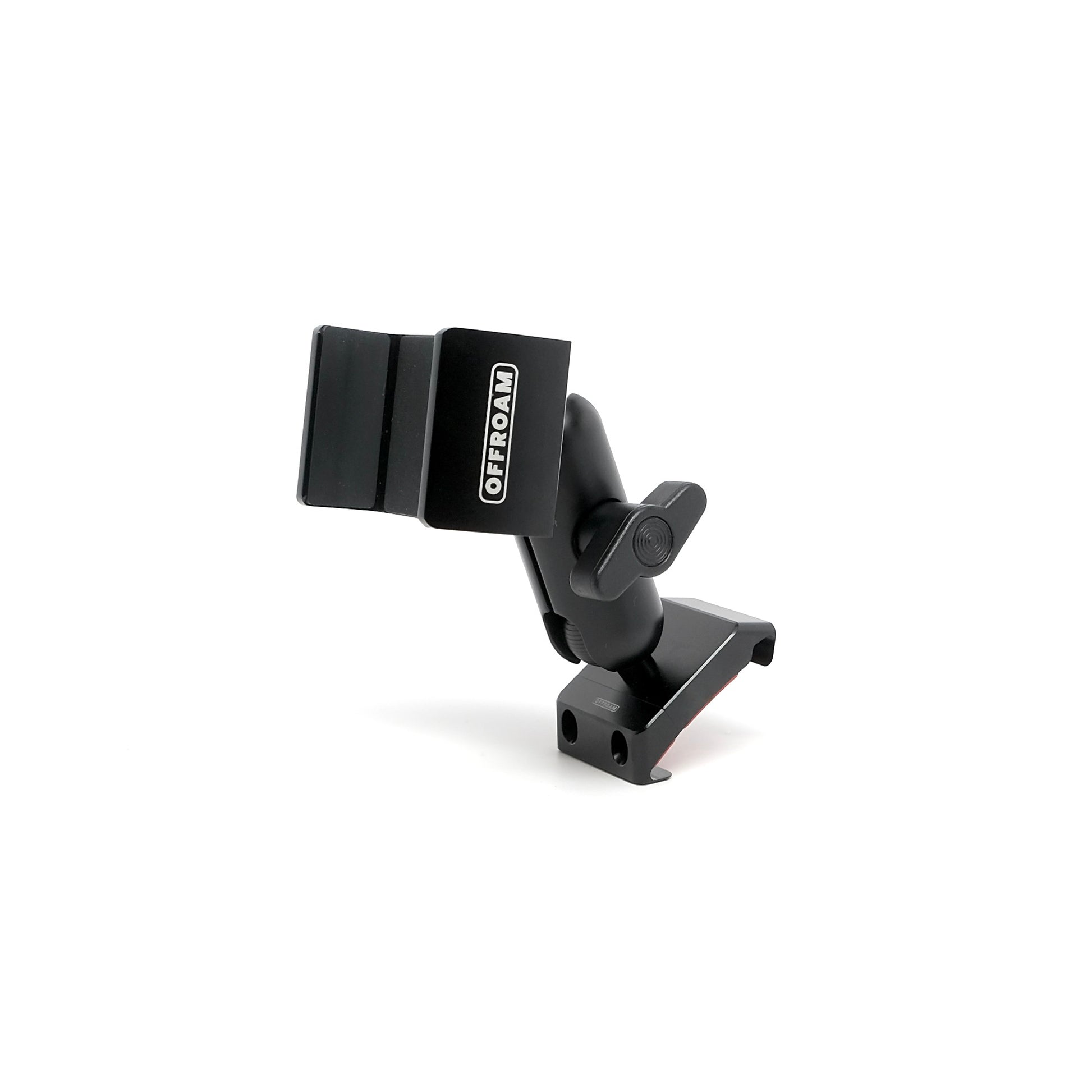 Image of Offroam Phone Mount installed securely in Honda Civic 2022-2026 | CR-V 2023-2026. This premium phone mount installs easily without drilling or glue. Spring loaded Universal holder for use with any phone. Perfect placement without blocking screens, driver view, or air flow. Fully adjustable positioning.