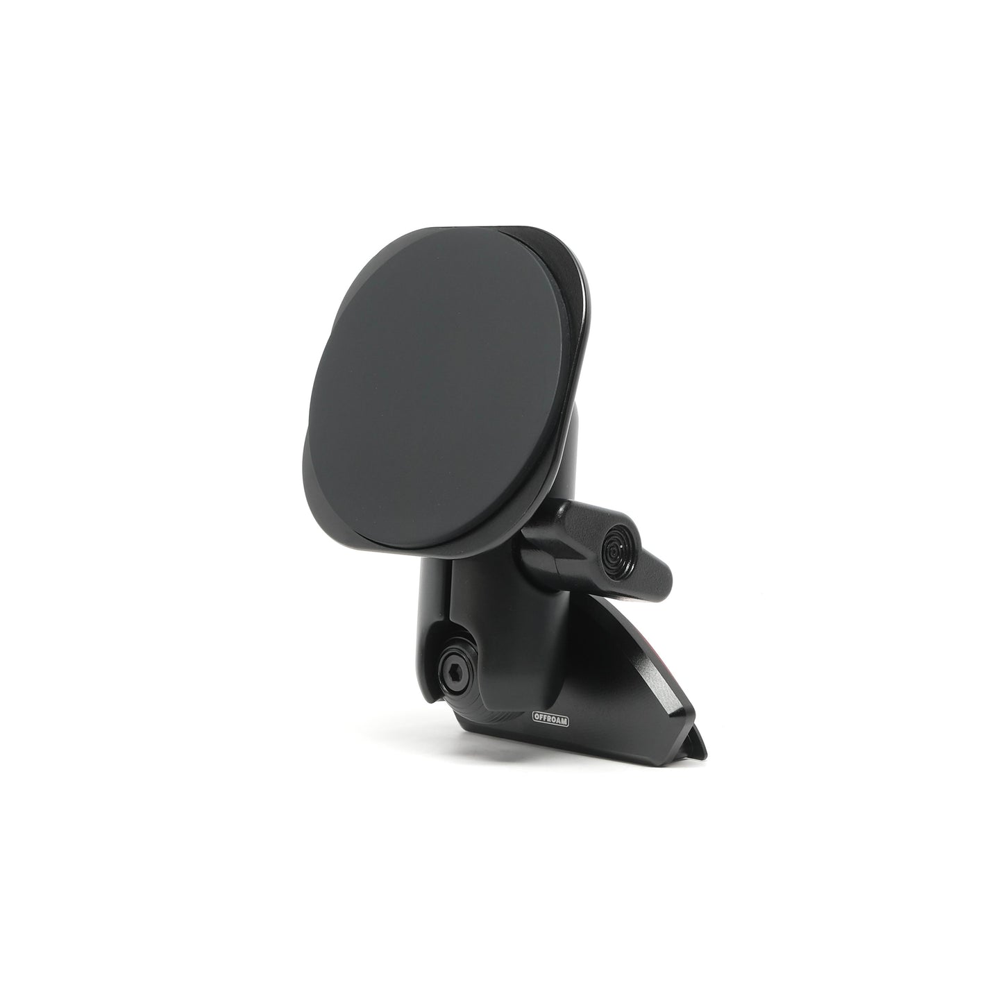 Offroam phone mount kit consisting of mounting base for Cherokee 2014-2018 with 20mm integrated ball, a coupling arm, and a non-charging magsafe-compatible holder shown on white background