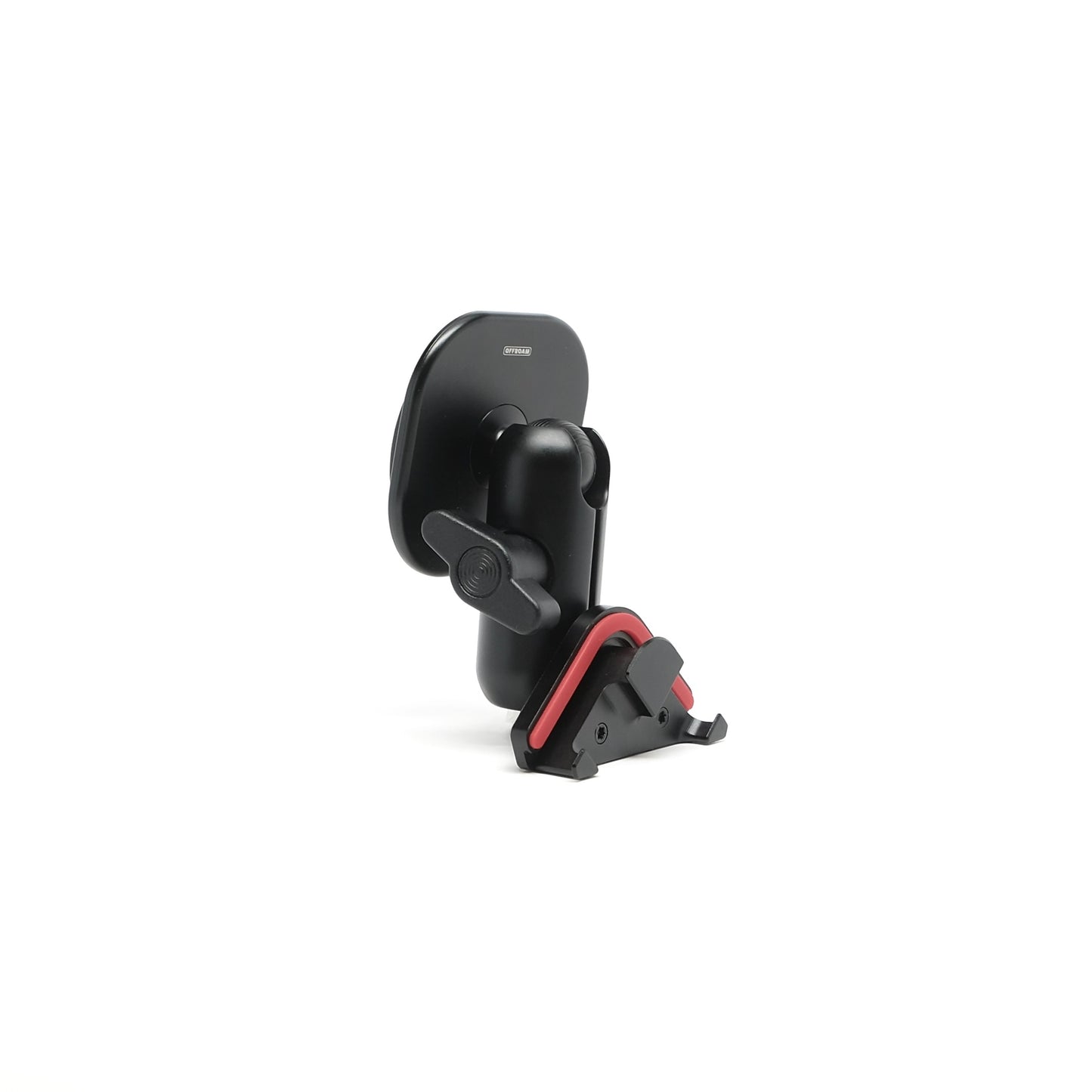 Offroam phone holder with MagSafe compatible ultra-strong magnets, adjustable 360-degree swivel arm, rugged all-metal construction, patented design, and molded elastomer liner to protect contact areas, compatible with Subaru Crosstrek 2024-2025, Forester 2025, WRX 2022-2024, shown on a white background.