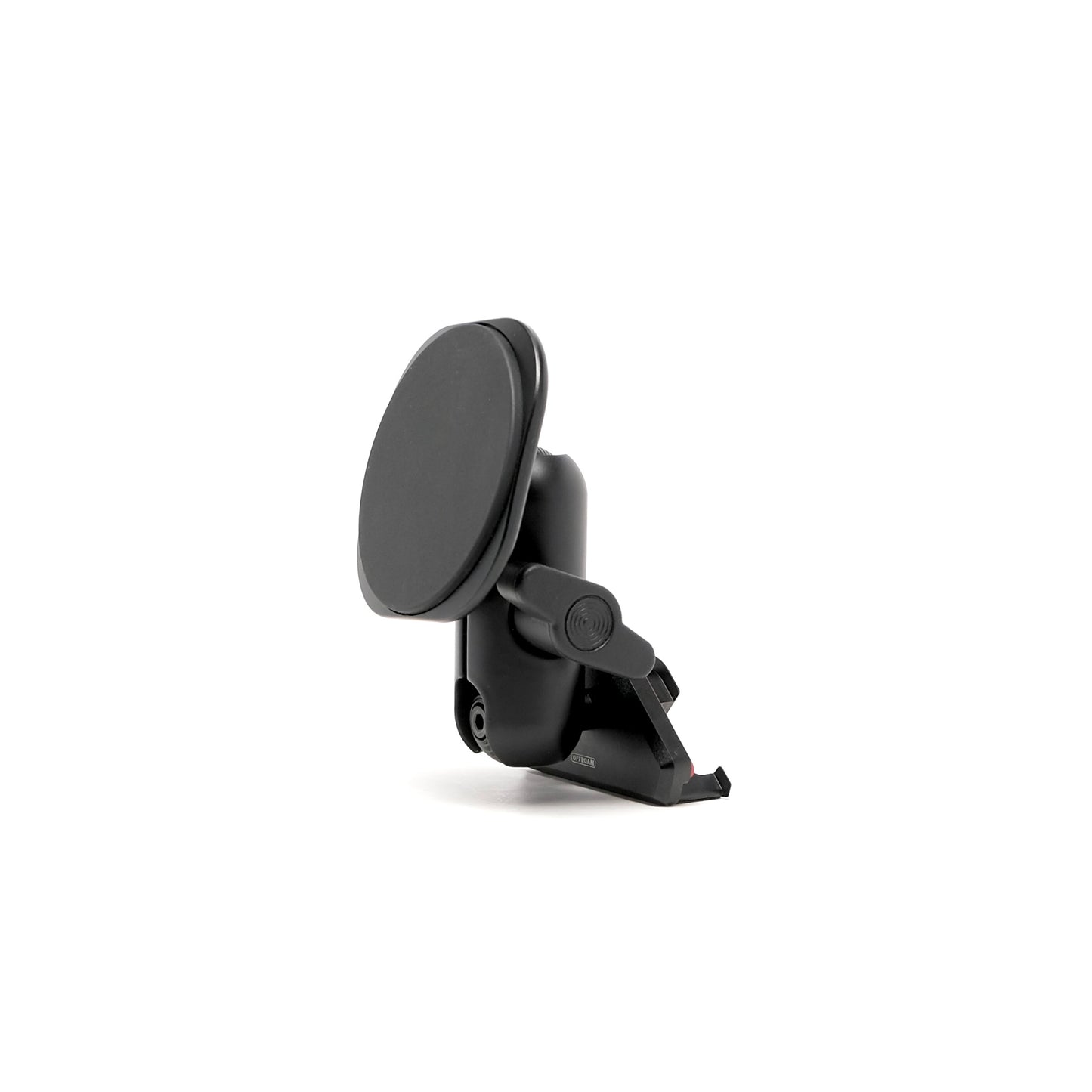 Offroam phone holder with MagSafe compatible ultra-strong magnets, adjustable 360-degree swivel arm, rugged all-metal construction, patented design, and molded elastomer liner to protect contact areas, compatible with Subaru Crosstrek 2024-2025, Forester 2025, WRX 2022-2024, shown on a white background.