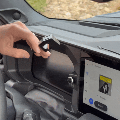 Video of Offroam Phone Mount installation for Toyota Land Cruiser 250 2024-2026. This premium phone mount installs easily without drilling or glue. Spring loaded Universal holder for use with any phone. Perfect placement without blocking screens, driver view, or air flow. Fully adjustable positioning.