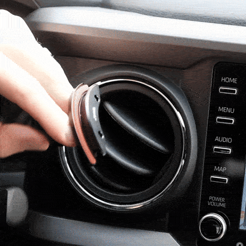 Animation showing installation of Offroam mounting base in Toyota Tacoma 2016-2023 using allen key. Does not block air flow and louvers still move after installation.