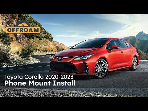Video of Offroam Phone Mount installation for Toyota Corolla 2020-2026 | Corolla Cross 2022-2026. This premium phone mount installs easily without drilling or glue. Spring loaded Universal holder for use with any phone. Perfect placement without blocking screens, driver view, or air flow. Fully adjustable positioning.