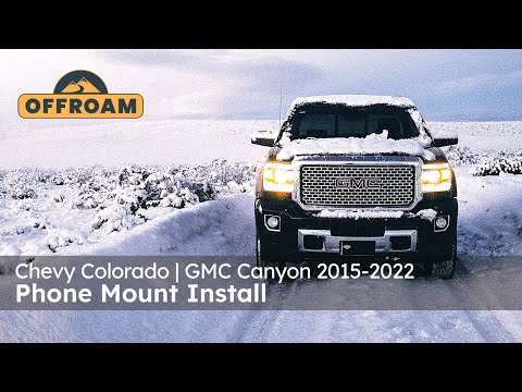 Video of Offroam Phone Mount installation for Chevy Colorado | GMC Canyon 2015-2022. This premium phone mount installs easily without drilling or glue. Spring loaded Universal holder for use with any phone. Perfect placement without blocking screens, driver view, or air flow. Fully adjustable positioning.