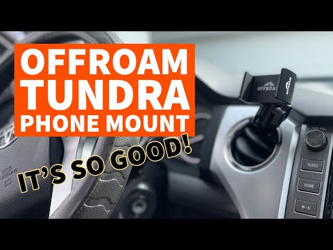 Video Review of Offroam Phone Mount installation for Toyota Tacoma 2016-2023 | Tundra 2014-2021. This premium phone mount installs easily without drilling or glue. Spring loaded Universal holder for use with any phone. Perfect placement without blocking screens, driver view, or air flow. Fully adjustable positioning.