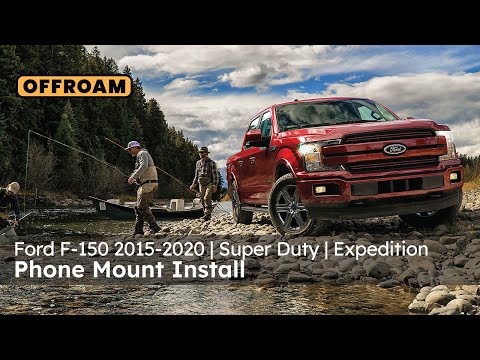 Video of Offroam Phone Mount installation for Ford F-150 2015-2020 | Super Duty 2017-2021 & 2022 (XL and XLT) | Expedition 2018-2021. This premium phone mount installs easily without drilling or glue. Spring loaded Universal holder for use with any phone. Perfect placement without blocking screens, driver view, or air flow. Fully adjustable positioning.