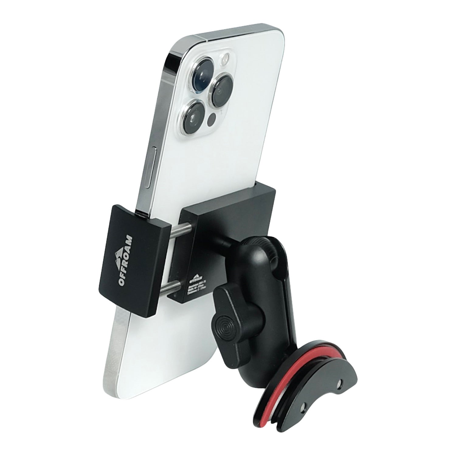 Image of Offroam Phone Mount for Ford Mustang 2015-2023. This premium phone mount installs easily without drilling or glue. Spring loaded Universal holder for use with any phone. Perfect placement without blocking screens, driver view, or air flow. Fully adjustable positioning.