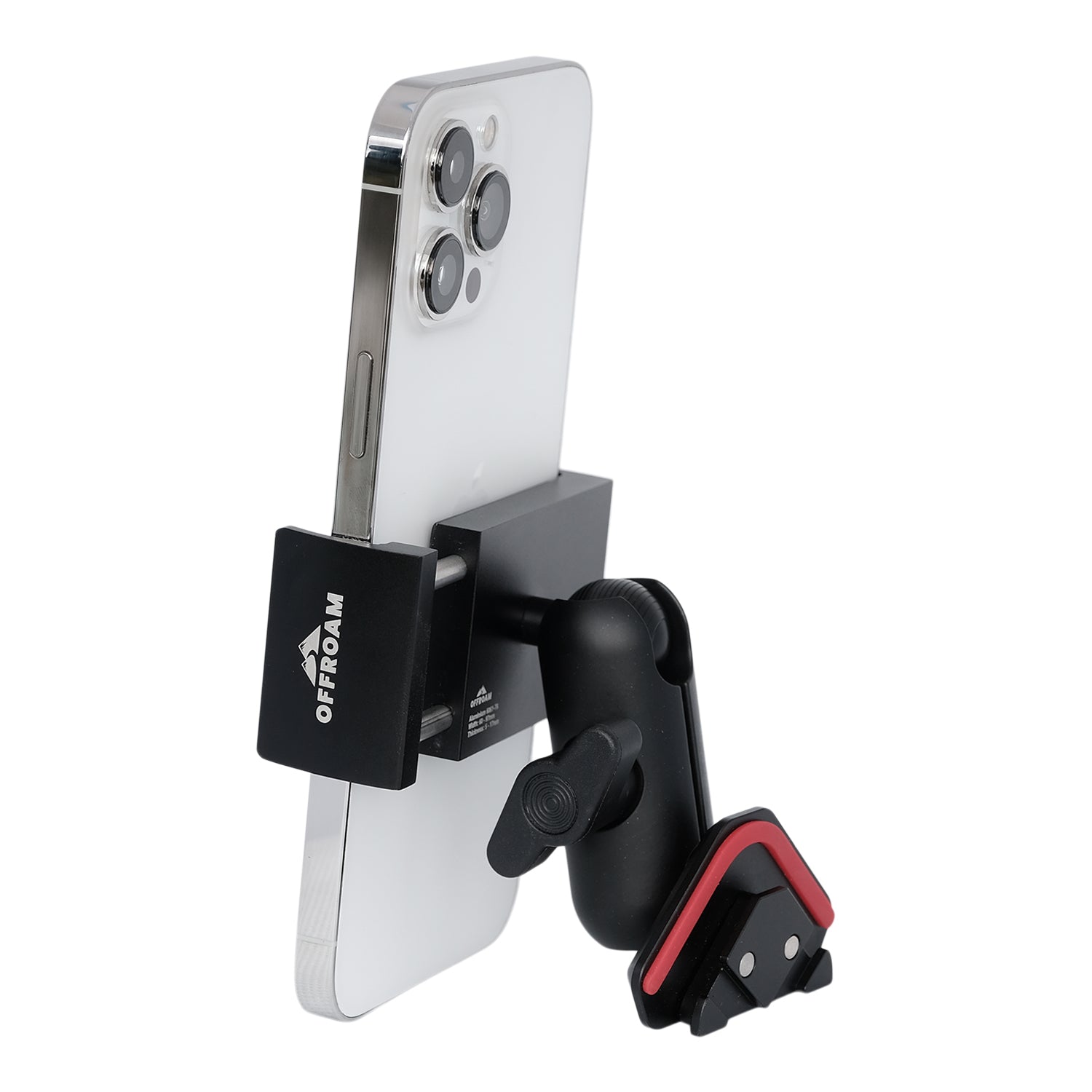Image of Offroam Phone Mount for Ram 1500/2500/3500 2019-2025. This premium phone mount installs easily without drilling or glue. Spring loaded Universal holder for use with any phone. Perfect placement without blocking screens, driver view, or air flow. Fully adjustable positioning.