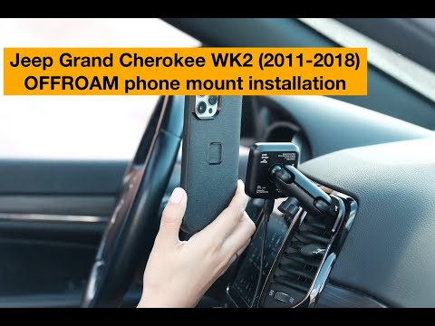 Video of Offroam Phone Mount installation for Jeep Grand Cherokee WK2 2014-2022. This premium phone mount installs easily without drilling or glue. Spring loaded Universal holder for use with any phone. Perfect placement without blocking screens, driver view, or air flow. Fully adjustable positioning.