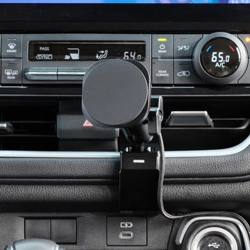 Image of Offroam MagSafe-compatible Phone Mount installed securely in Toyota Grand Highlander 2024-2026. This premium phone mount installs easily without drilling or glue. High force magnets hold phone on any trail, road, or track. Perfect placement without blocking screens, driver view, or air flow. Fully adjustable positioning.
