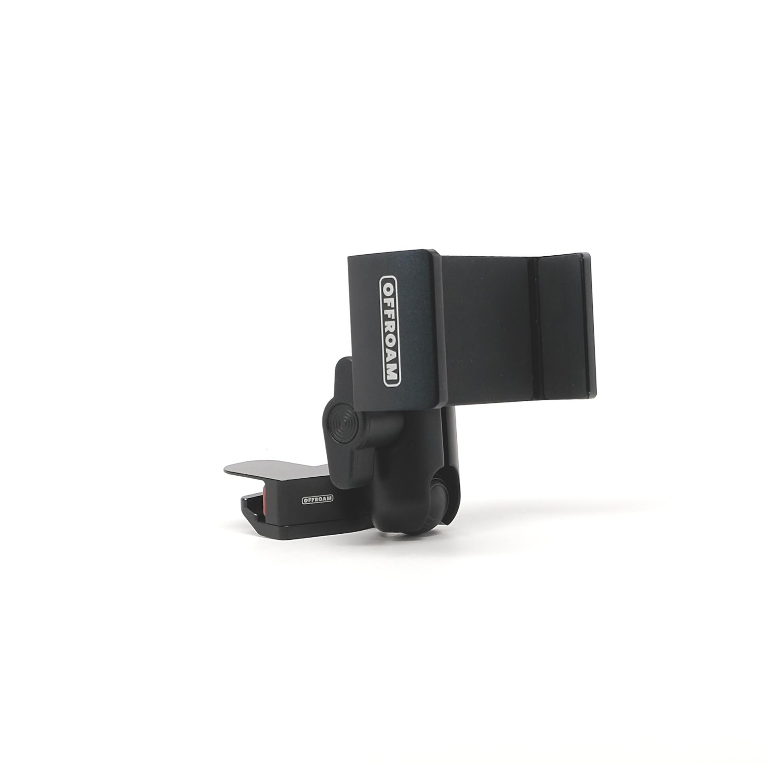 Offroam phone holder adjustable 360-degree swivel arm, rugged all-metal construction, patented design, and molded elastomer liner to protect contact areas, compatible with Subaru Outback 2020-2024 or Subaru Legacy 2020-2024, shown on a white background.