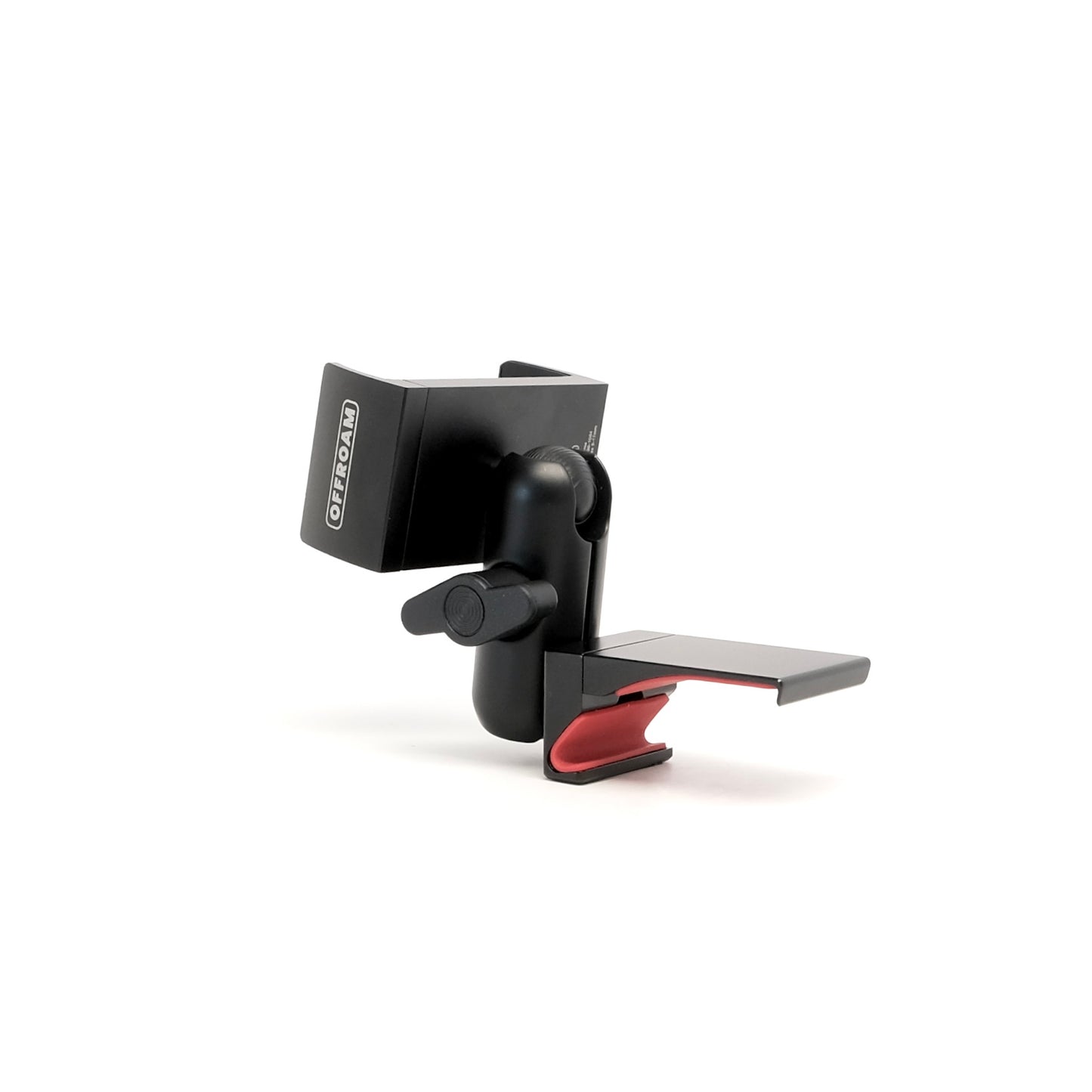 Offroam phone holder with spring loaded phono holder, adjustable 360-degree swivel arm, rugged all-metal construction, and molded elastomer liner to protect contact areas, compatible with Toyota FJ Cruiser 2007-2014, shown on a white background.