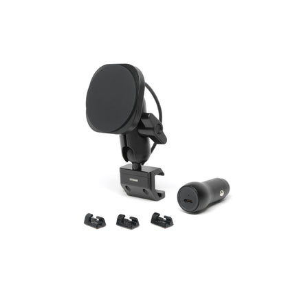 Image of Offroam MagSafe-compatible Phone Mount for Chevrolet Silverado 2022-2026 | Silverado HD 2024-2026 | GMC Sierra 1500 2022-2026 | Sierra HD 2024-2026 with 13.4-in. display. This premium phone mount installs easily without drilling or glue. High force magnets hold phone on any trail, road, or track. Perfect placement without blocking screens, driver view, or air flow. Fully adjustable positioning.