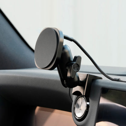Image of Offroam MagSafe-compatible Phone Mount installed securely in Lexus GX 550 2024-2026. This premium phone mount installs easily without drilling or glue. High force magnets hold phone on any trail, road, or track. Perfect placement without blocking screens, driver view, or air flow. Fully adjustable positioning.
