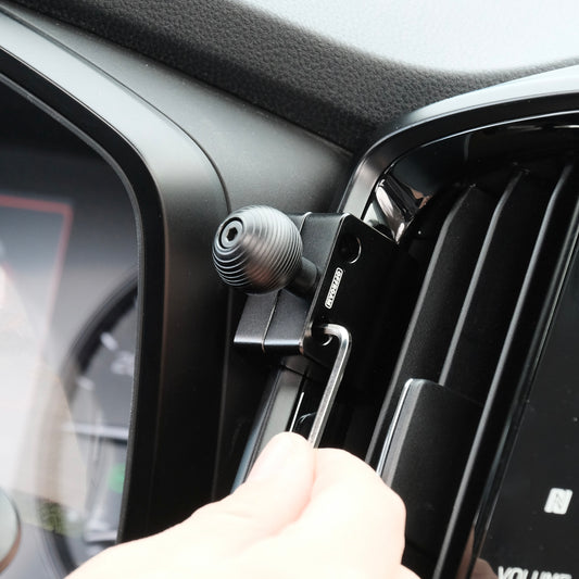 Image of Offroam Mounting Base installed securely in Subaru Ascent 2023-2026. This premium all metal phone mounting base installs easily without drilling or glue. Perfect placement without blocking screens, driver view, or air flow.