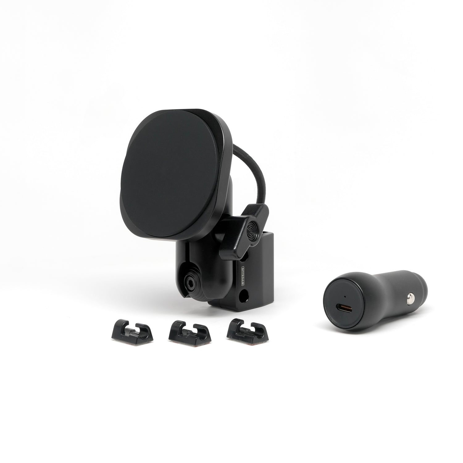 Image of Offroam MagSafe-compatible Phone Mount for Subaru Ascent 2023-2026. This premium phone mount installs easily without drilling or glue. High force magnets hold phone on any trail, road, or track. Perfect placement without blocking screens, driver view, or air flow. Fully adjustable positioning.