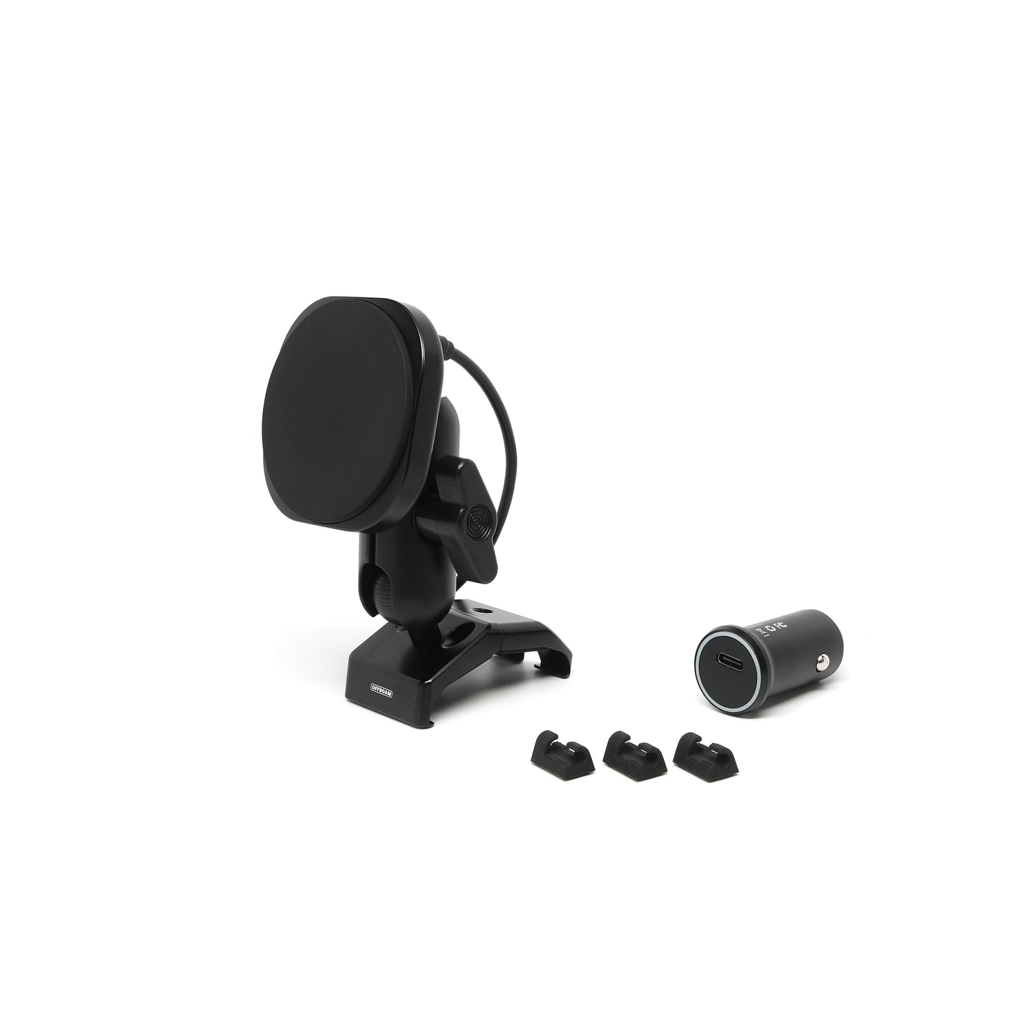 Image of Offroam MagSafe-compatible Phone Mount for Ford Ranger 2024-2025. This premium phone mount installs easily without drilling or glue. High force magnets hold phone on any trail, road, or track. Perfect placement without blocking screens, driver view, or air flow. Fully adjustable positioning.