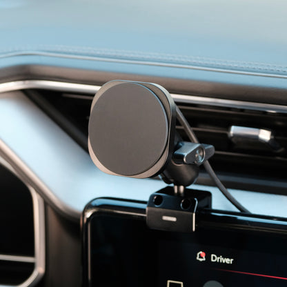 Image of Offroam MagSafe-compatible Phone Mount installed securely in GMC Sierra 1500 2022-2026 | Sierra HD 2024-2026  (AT4, AT4x, Denali, Denali Ultimate). This premium phone mount installs easily without drilling or glue. High force magnets hold phone on any trail, road, or track. Perfect placement without blocking screens, driver view, or air flow. Fully adjustable positioning.