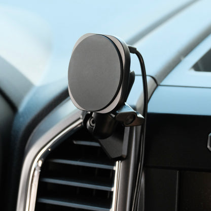 Image of Offroam MagSafe-compatible Phone Mount installed securely in Ford F-150 2015-2020 | Super Duty 2017-2021 & 2022 (XL and XLT) | Expedition 2018-2021. This premium phone mount installs easily without drilling or glue. High force magnets hold phone on any trail, road, or track. Perfect placement without blocking screens, driver view, or air flow. Fully adjustable positioning.