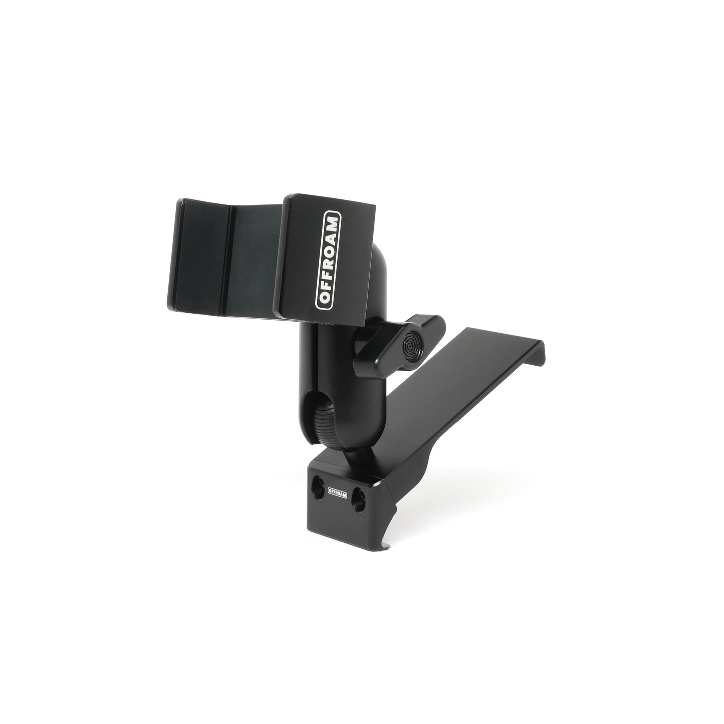 Image of Offroam Phone Mount for Chevrolet Silverado 2019-2026 | Silverado HD 2020-2026 & GMC Sierra 1500 2019-2026 | Sierra HD 2020-2026 with 7-in.|8-in. display. This premium phone mount installs easily without drilling or glue. Spring loaded Universal holder for use with any phone. Perfect placement without blocking screens, driver view, or air flow. Fully adjustable positioning.