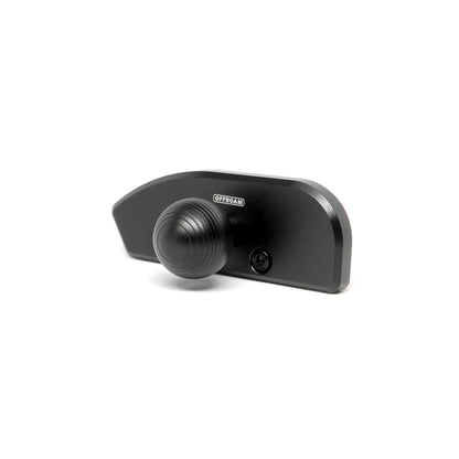 Offroam mounting base for Dodge Challenger 2015-2023 shown on white background. Fully metal design installs securely without drilling. Features 20mm mounting ball interface.