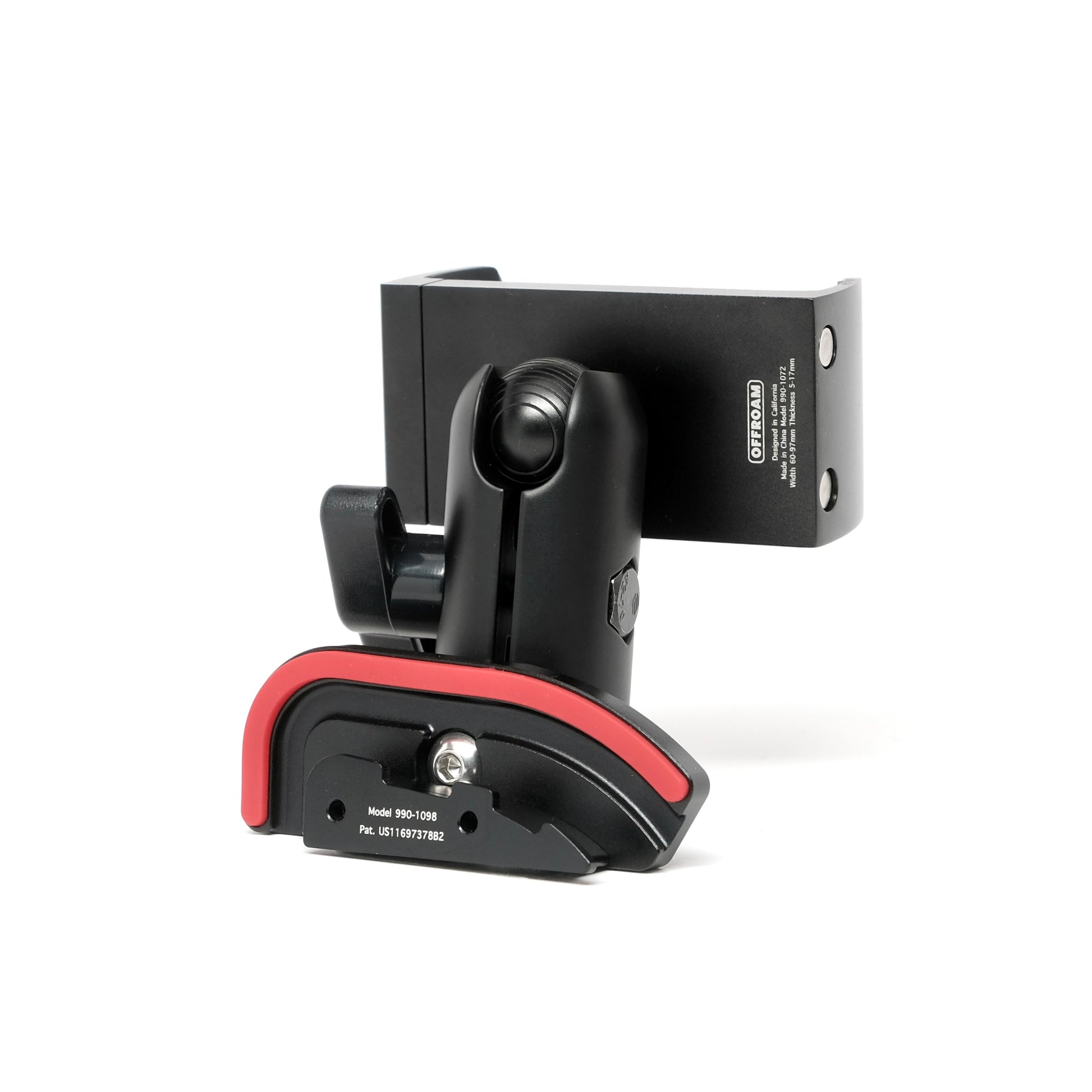 Offroam phone mount for Dodge Challenger 2015-2023 installs to airvent bezel for a secure hold for your phone on any road. Showing back side of the mount with protective rubber liner .