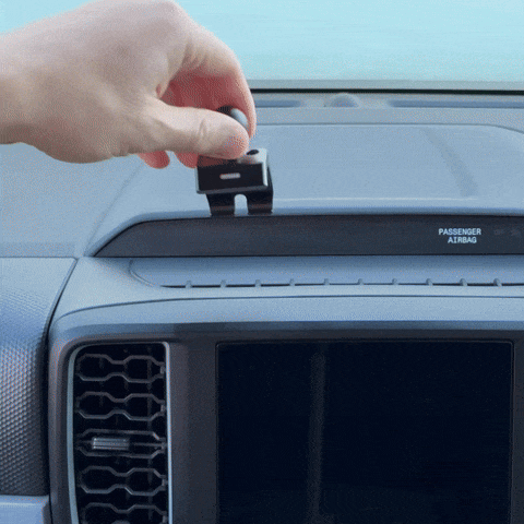Video of Offroam Phone Mount installed securely in Ford Ranger 2024-2025. This premium phone mount installs easily without drilling or glue. Spring loaded Universal holder for use with any phone. Perfect placement without blocking screens, driver view, or air flow. Fully adjustable positioning.