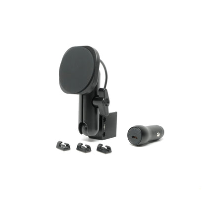 Offroam Qi2 Charging phone mount kit featuring a mounting base for Ford Ranger 2019-2023, a coupling arm and a Qi2 magsafe-compatible charging holder shown on white background