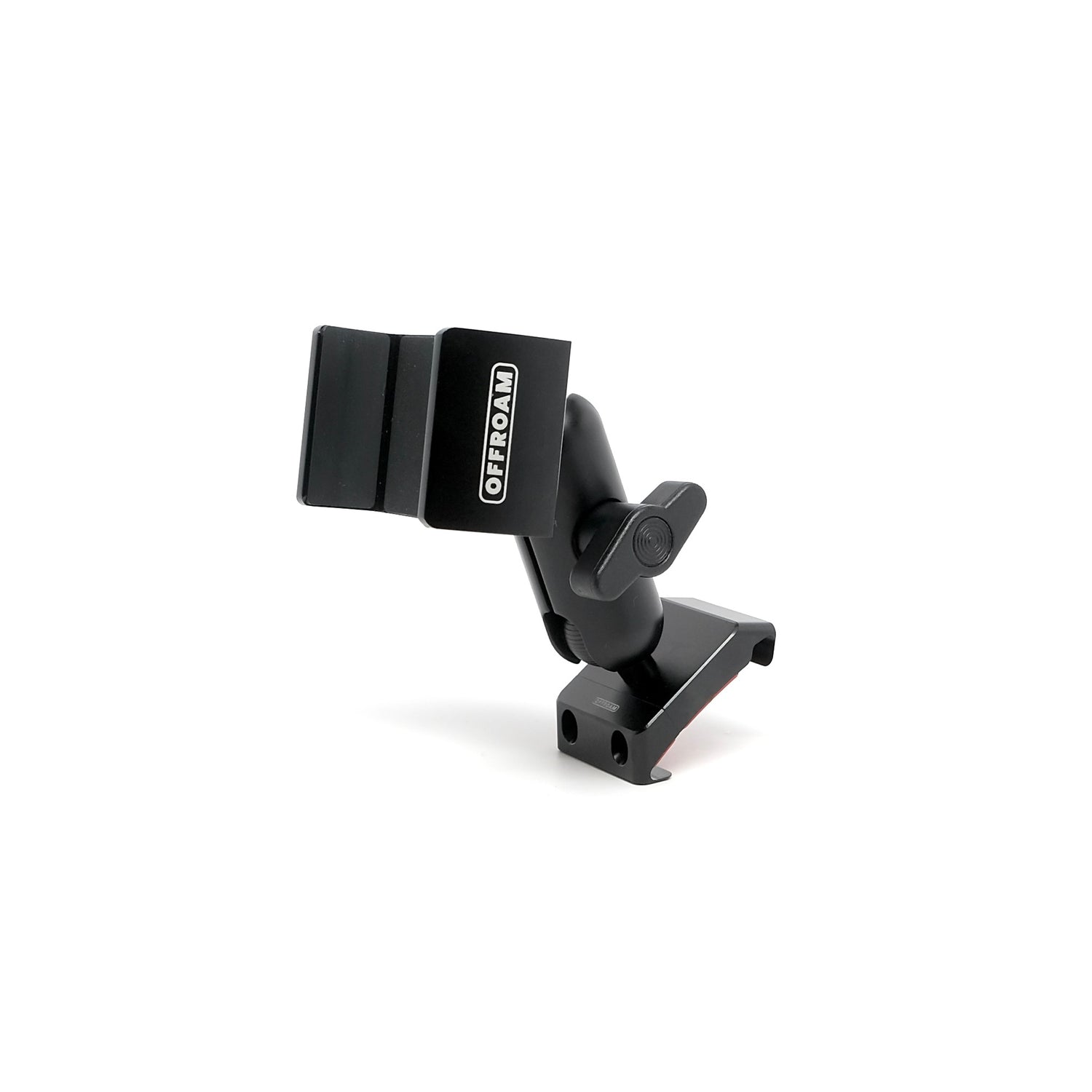 Image of Offroam Phone Mount installed securely in Honda Civic 2022-2026 | CR-V 2023-2026. This premium phone mount installs easily without drilling or glue. Spring loaded Universal holder for use with any phone. Perfect placement without blocking screens, driver view, or air flow. Fully adjustable positioning.