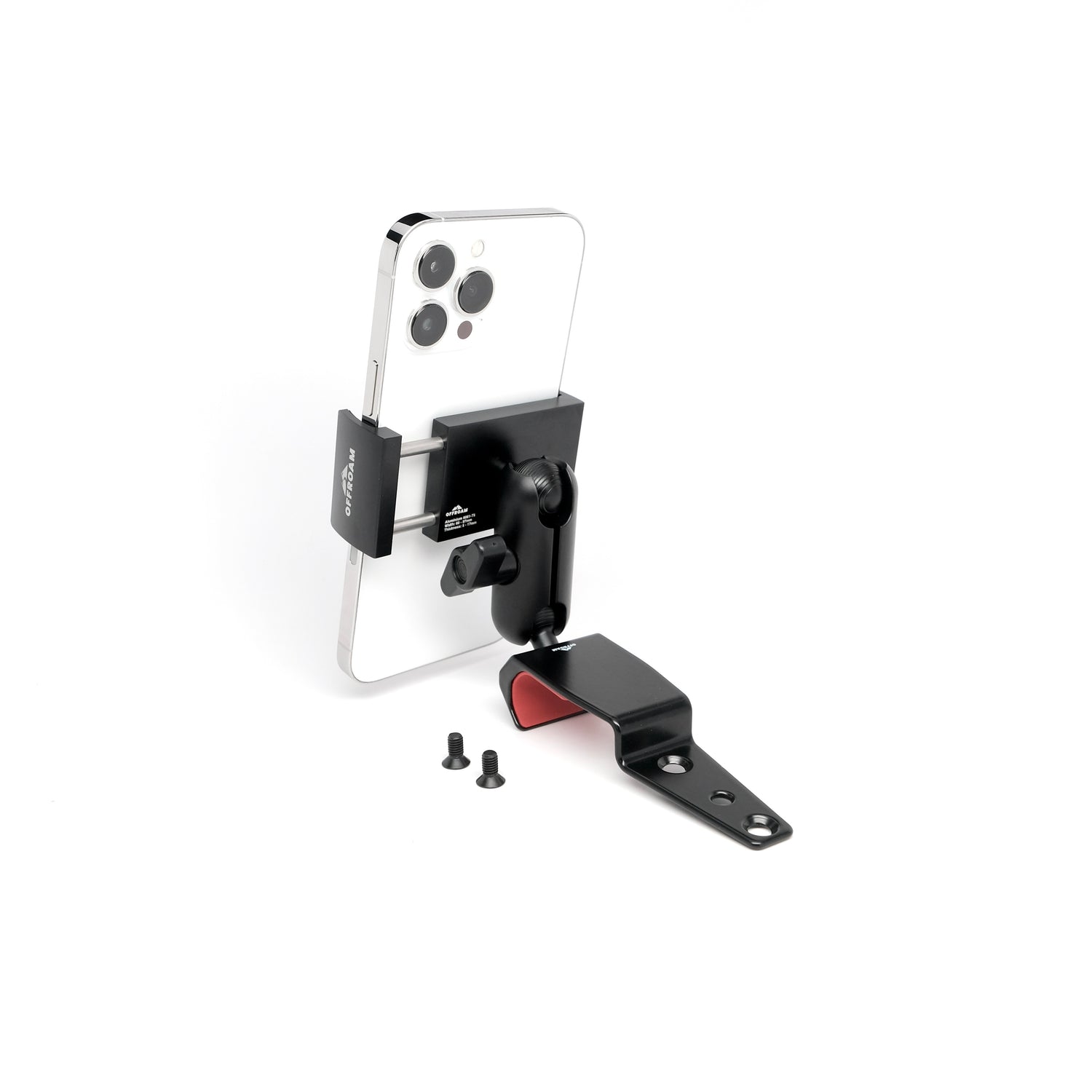 Image of Offroam Phone Mount for Jeep Wrangler | Gladiator 2024-2025. This premium phone mount installs easily without drilling or glue. Spring loaded Universal holder for use with any phone. Perfect placement without blocking screens, driver view, or air flow. Fully adjustable positioning.