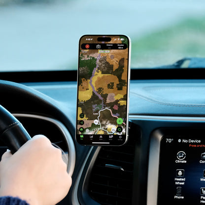 Offroam phone holder in a Jeep Cherokee 20 14-2018 shown placed in a perfect position without blocking the airflow or the field of view
