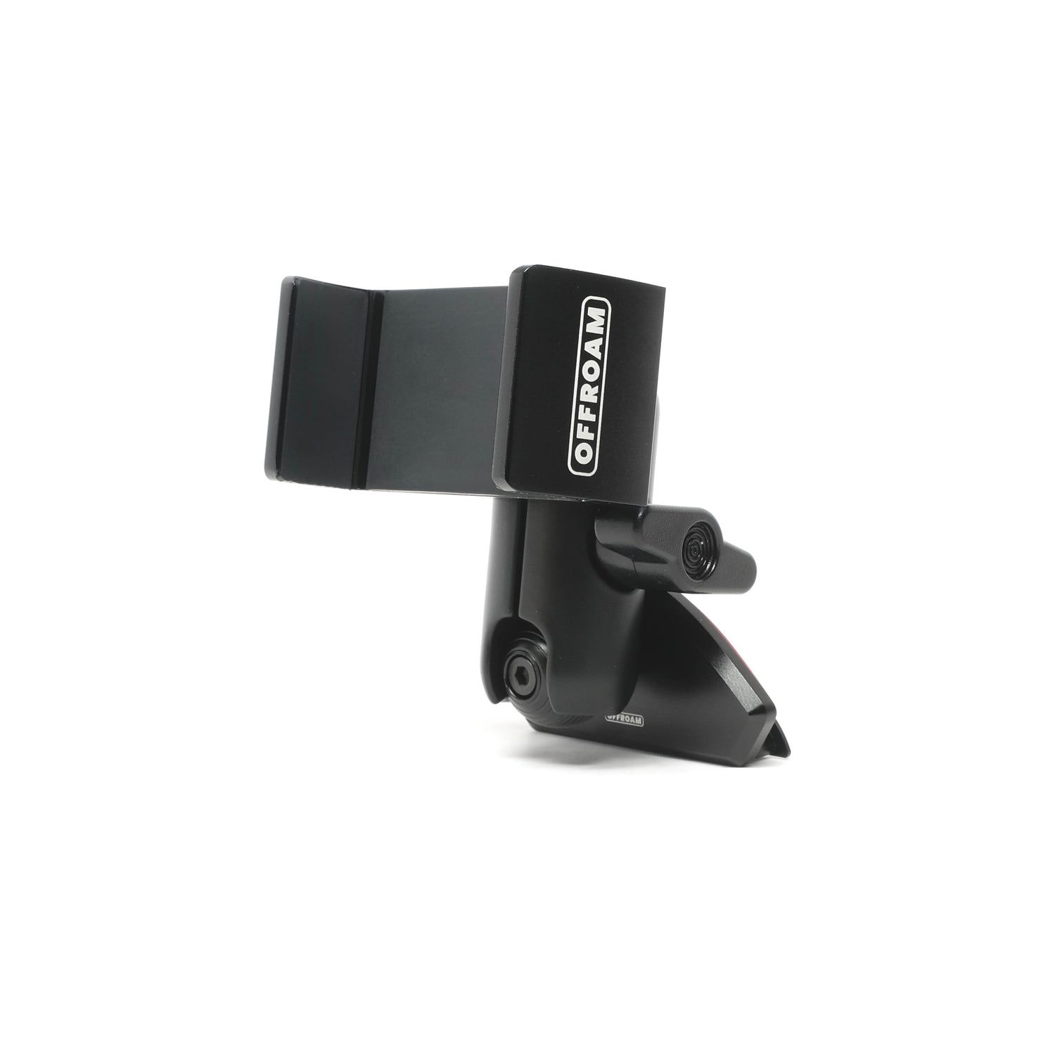 Universal spring loaded phone mount kit shown with Jeep Cherokee 2014-2018 mounting base with an integrated 20mm ball and articulating arm - shown on white background.