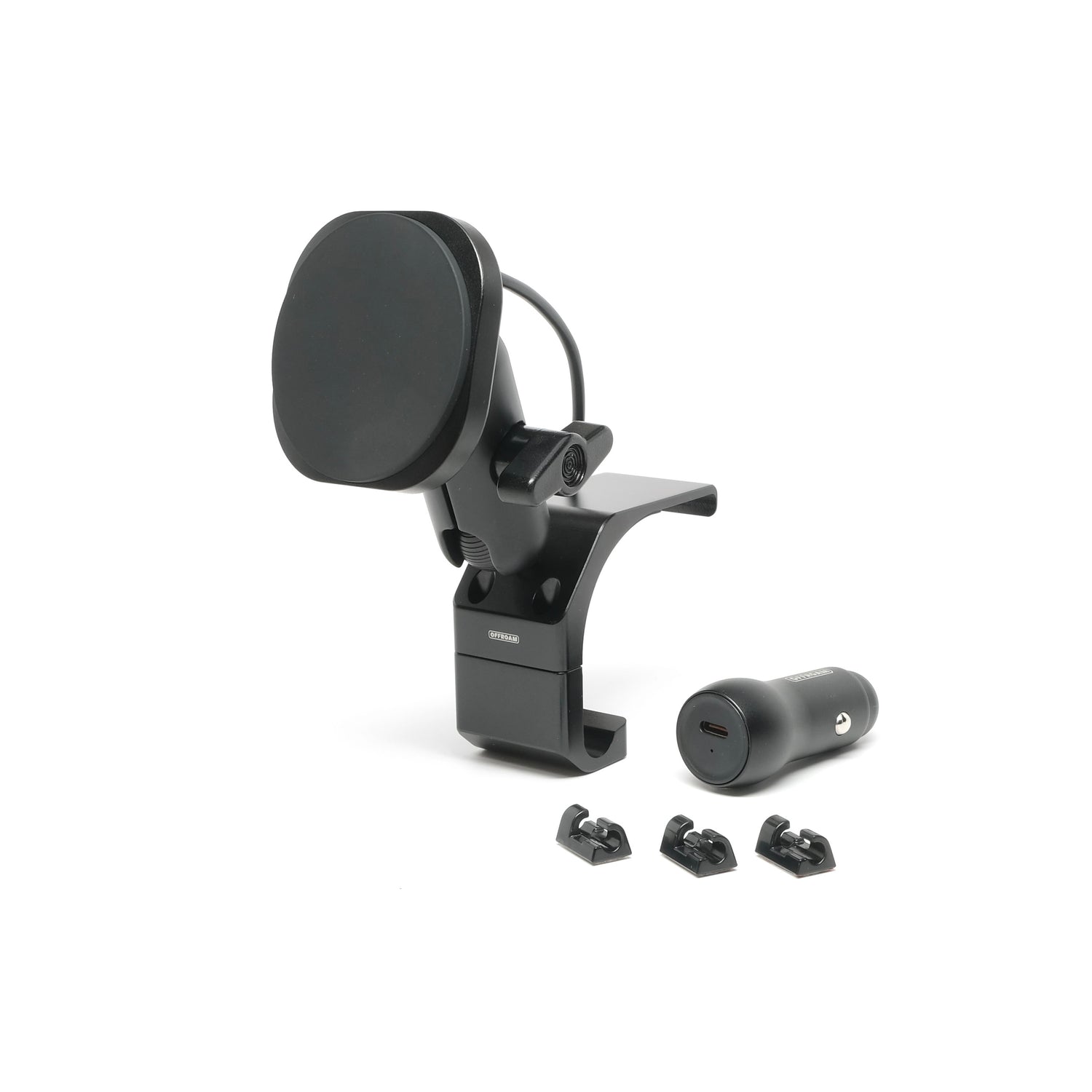 All metal, Qi2 charging phone mount for Land Rover Defender 2020-2026 shown on white background with accessories