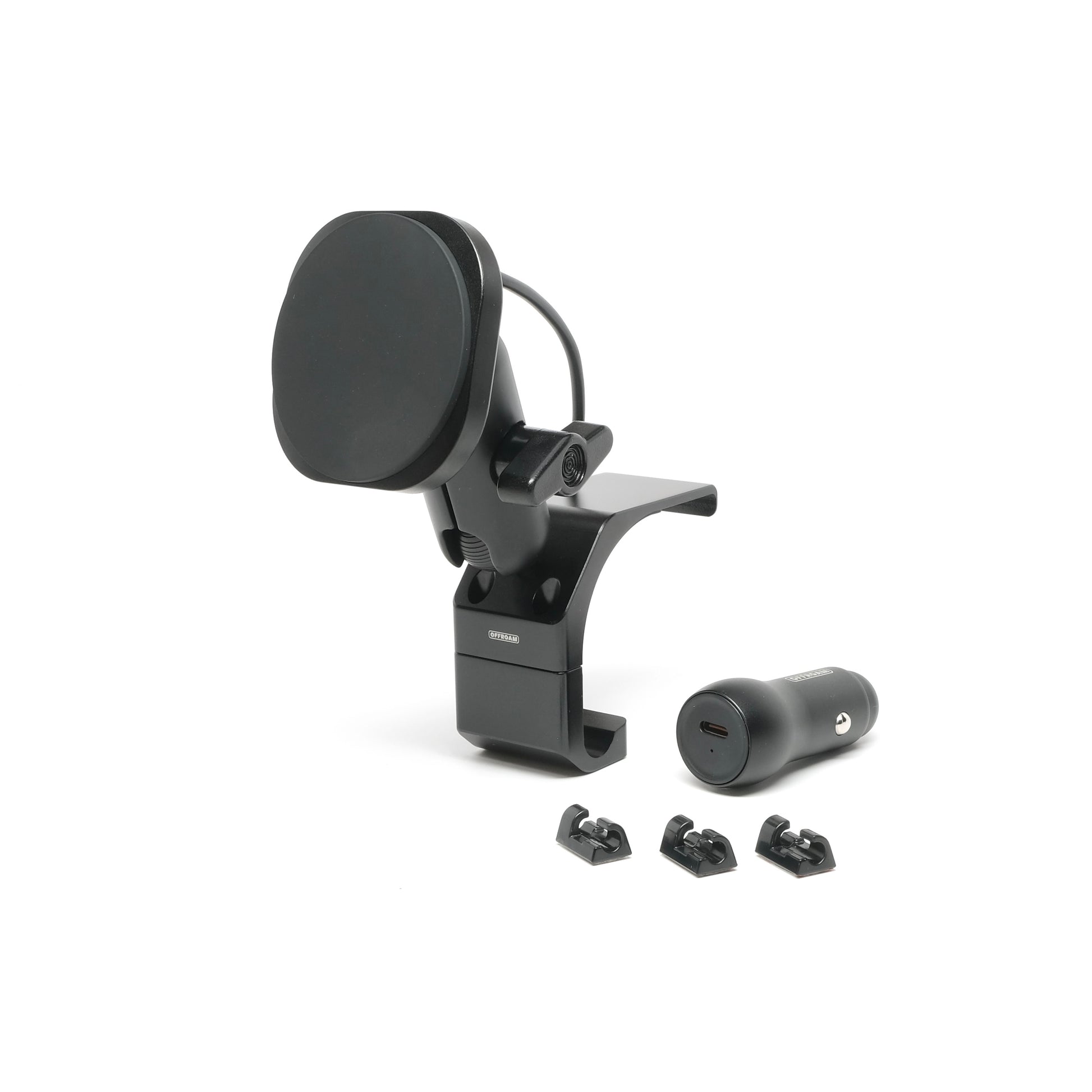 All metal, Qi2 charging phone mount for Land Rover Defender 2020-2026 shown on white background with accessories