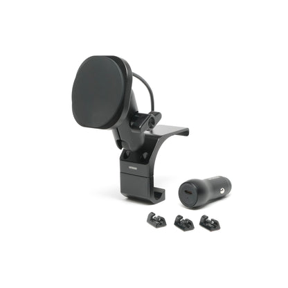 All metal, Qi2 charging phone mount for Land Rover Defender 2020-2026 shown on white background with accessories