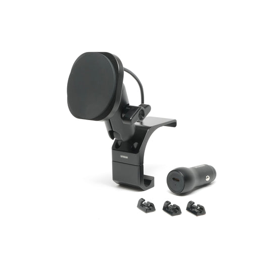 All metal, Qi2 charging phone mount for Land Rover Defender 2020-2026 shown on white background with accessories
