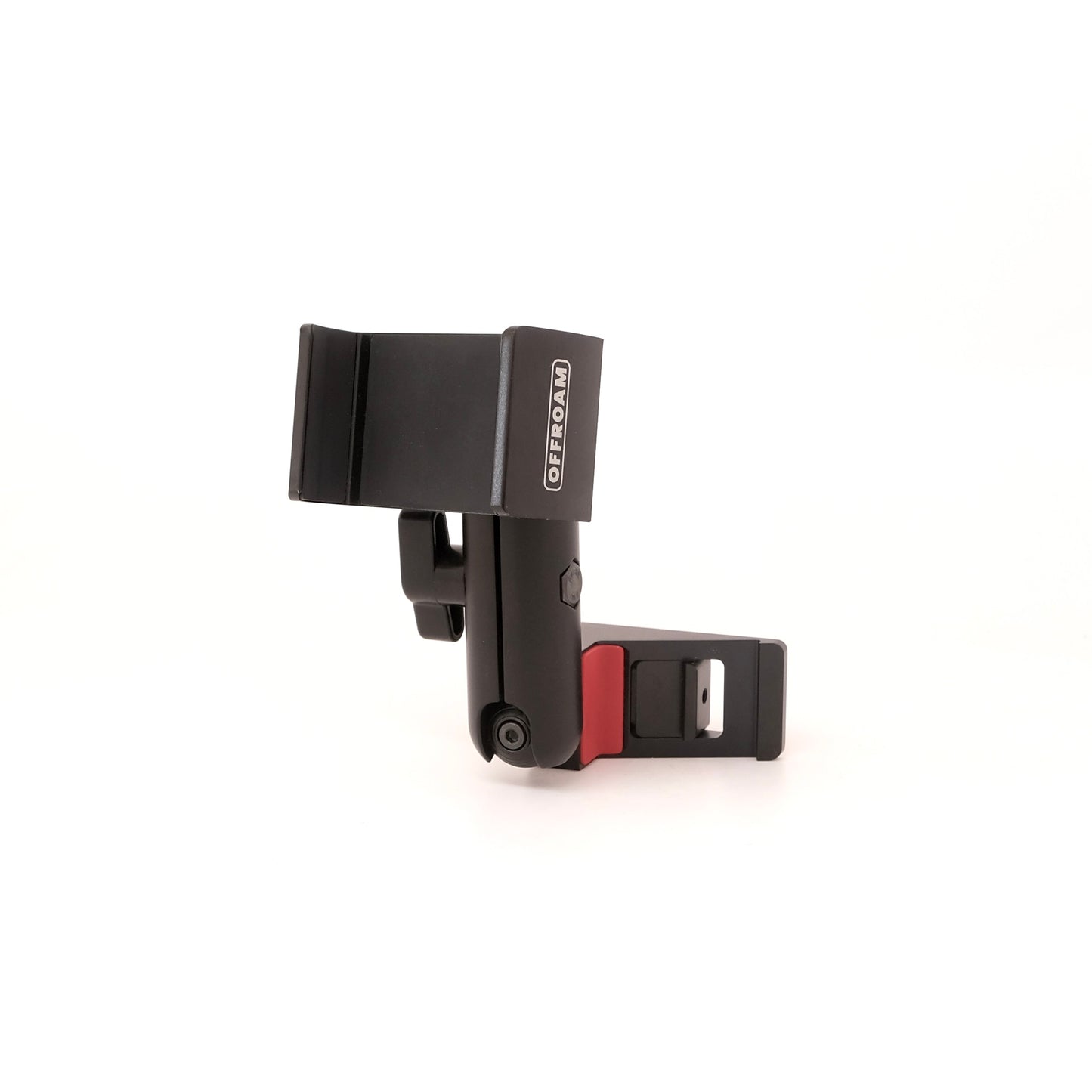 A premium accessory phone mount for Rivian R1T R1S 2022-2025 is that allows to securely mount phone. Shown on white background, it installs easily into existing features without drilling or glue.