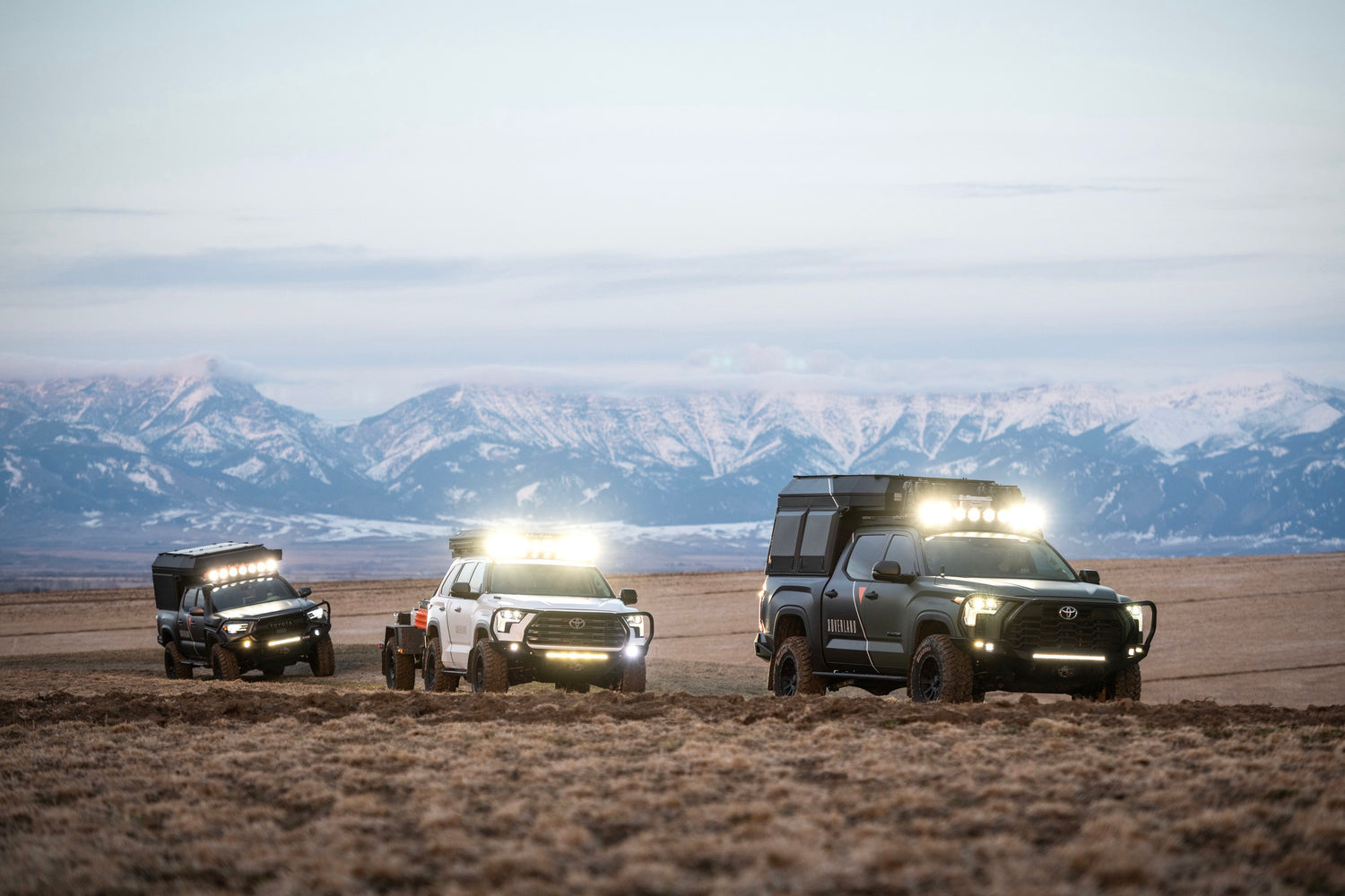 XOverland Toyota expedition trucks in high desert