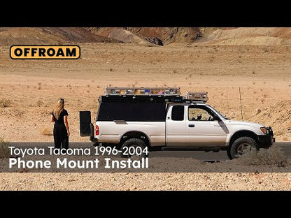 Video of Offroam MagSafe-compatible Phone Mount installation for Toyota Tacoma 1996-2004. This premium phone mount installs easily without drilling or glue. High force magnets hold phone on any trail, road, or track. Perfect placement without blocking screens, driver view, or air flow. Fully adjustable positioning.