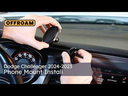 Video of Offroam Mounting Base installation for Dodge Challenger 2015-2023. This premium all metal phone mounting base installs easily without drilling or glue. Perfect placement without blocking screens, driver view, or air flow.