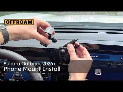 Video of Offroam Universal and MagSafe-compatible Phone Mount installation for Subaru Outback 2026. This premium phone mount installs easily without drilling or glue. Spring loaded Universal holder or MagSafe-compatible holder with high force magnets hold phone on any trail, road, or track. Perfect placement without blocking screens, driver view, or air flow. Fully adjustable positioning.
