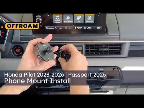 Video of Offroam Universal and MagSafe-compatible Phone Mount installation for Honda Pilot 2023-2026 | Passport 2026. This premium phone mount installs easily without drilling or glue. Spring loaded Universal holder or MagSafe-compatible holder with high force magnets hold phone on any trail, road, or track. Perfect placement without blocking screens, driver view, or air flow. Fully adjustable positioning.